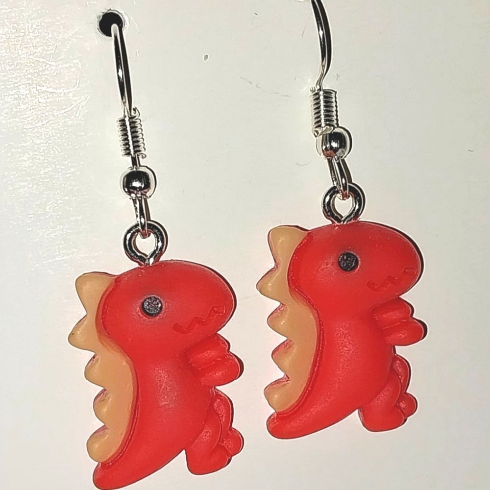Super cute retro Red Dinosaur Earrings For kids And Adults - Picture 3 of 4